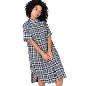6397 Oversized Plaid Shirt Dress, Medium, Black / Gray / White